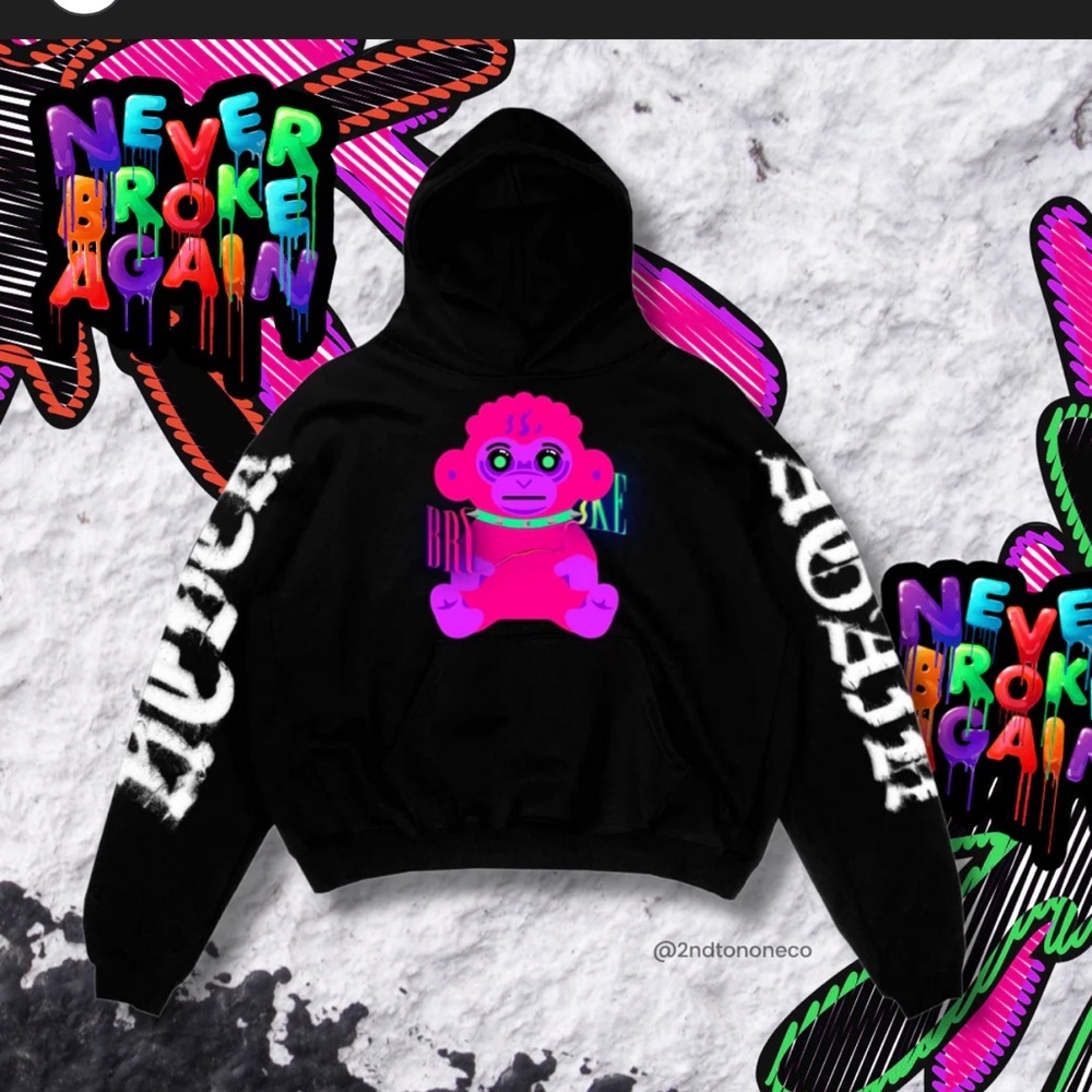 Never Broke Again Monkey Hooded Sweatshirt Size XXL